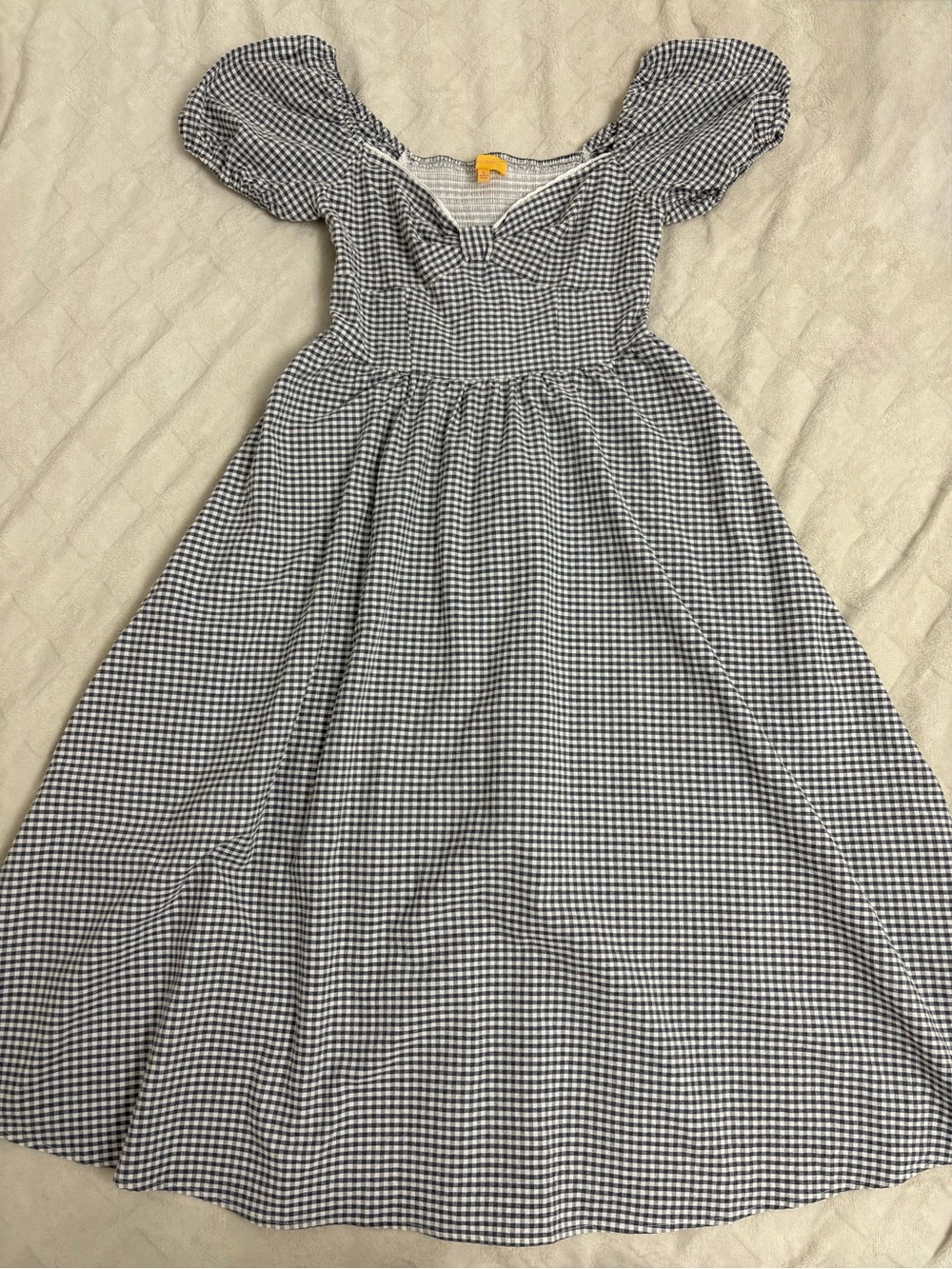Gingham Puff-Sleeve Long Dress - Picture 4 of 6
